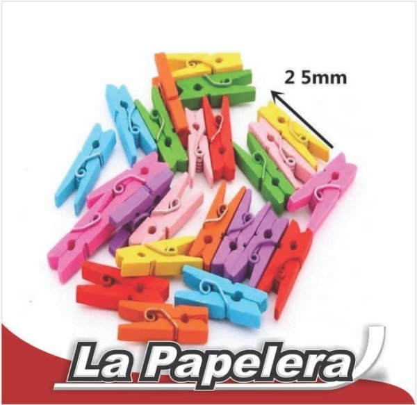 BROCHES DE MADERA 25mm X 50 PCS COLORES (4033)