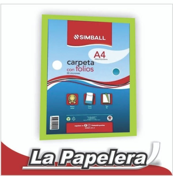 CARPETA A4 CON 20 FOLIOS SIMBALL VERDE LIMA (4332)