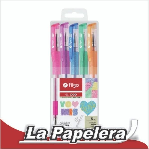 LAPICERA FILGO ROLLER GEL POP GLITER BLISTER X 5 (5010)