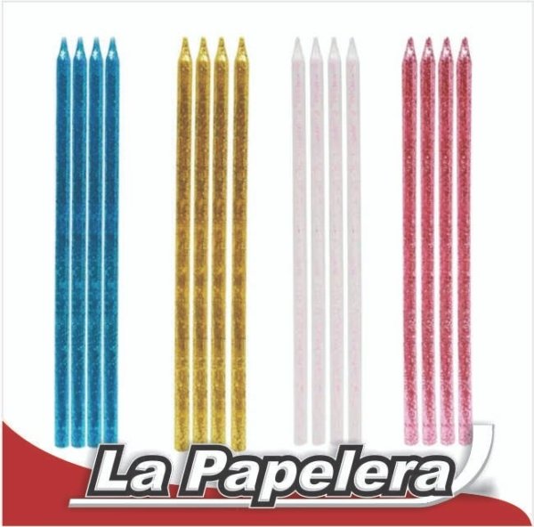 VELA FINITA CON GLITTER 14CM X UNIDAD (5337)
