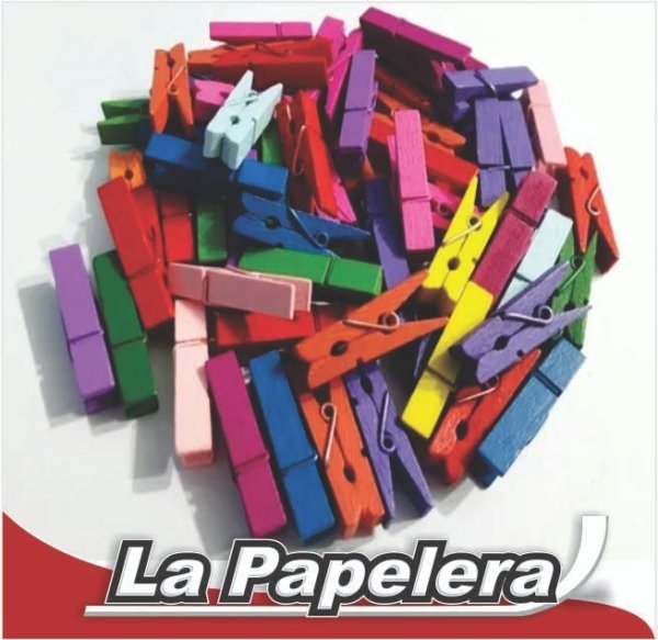 BROCHES DE MADERA 35mm X 50 PCS COLORES (5655)