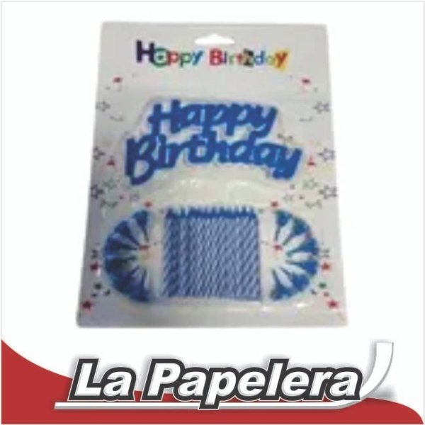 SET 12 VELAS Y CARTEL HAPPY BIRTHDAY LIVORNO CELESTE (6070)