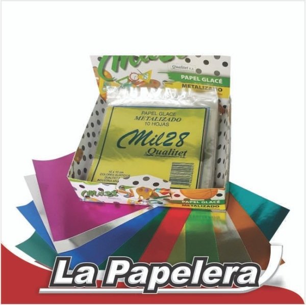 PAPEL GLACE 10X10CM METALIZADO 10 HOJAS COLORES MIL28 (6114)