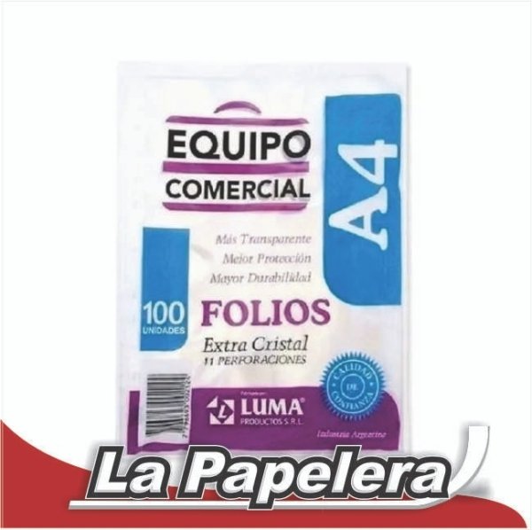 FOLIOS LUMA A4 X 100 EQUIPO COMERCIAL (6434)
