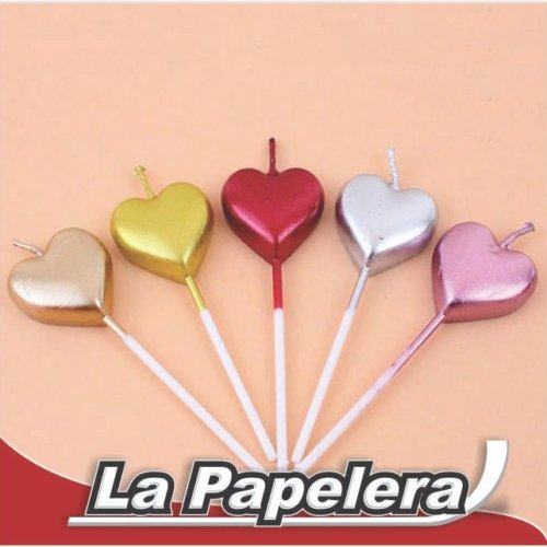 VELA DE CUMPLEAÑOS CORAZON METALIZADO ROSA (6500)