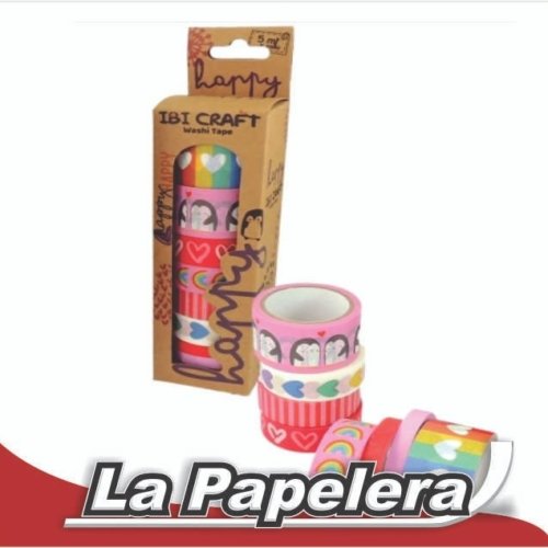 CINTA WASHI TAPE BOX 8 ROLLOS DE 5MTS "HAPPY" (6739)