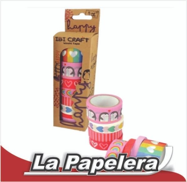 CINTA WASHI TAPE BOX 8 ROLLOS DE 5MTS "HAPPY" (6739)