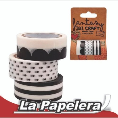 CINTA WASHI TAPE DISPLAY 3 ROLLOS DE 5MTS "BLACK" (6741)