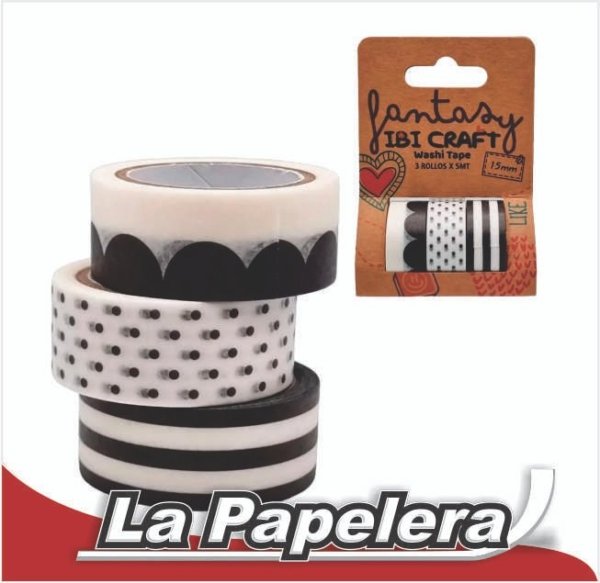 CINTA WASHI TAPE DISPLAY 3 ROLLOS DE 5MTS "BLACK" (6741)