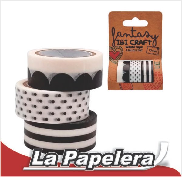 CINTA WASHI TAPE DISPLAY 3 ROLLOS DE 5MTS "BLACK" (6741)