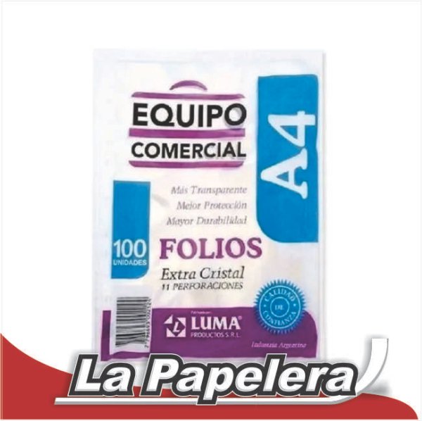 FOLIOS LUMA A4 X 100 EQUIPO COMERCIAL (6434)
