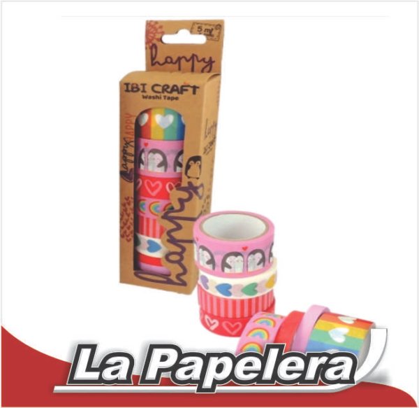 CINTA WASHI TAPE BOX 8 ROLLOS DE 5MTS "HAPPY" (6739)